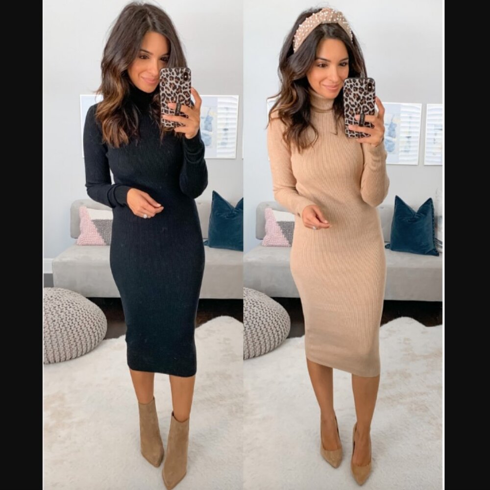 Express Tan Sweater Dress. -S